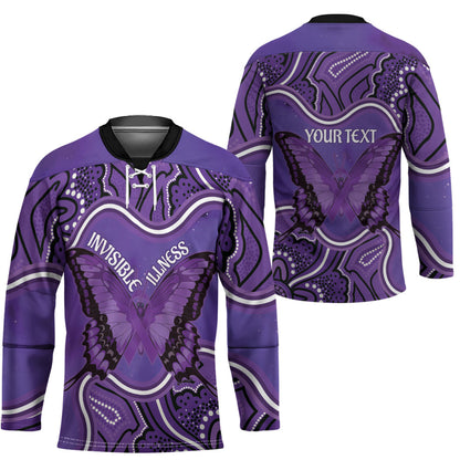 Australia Lupus Support Month Personalised Hockey Jersey Butterfly Purple Ribbon Invisible Illness Indigenous Art