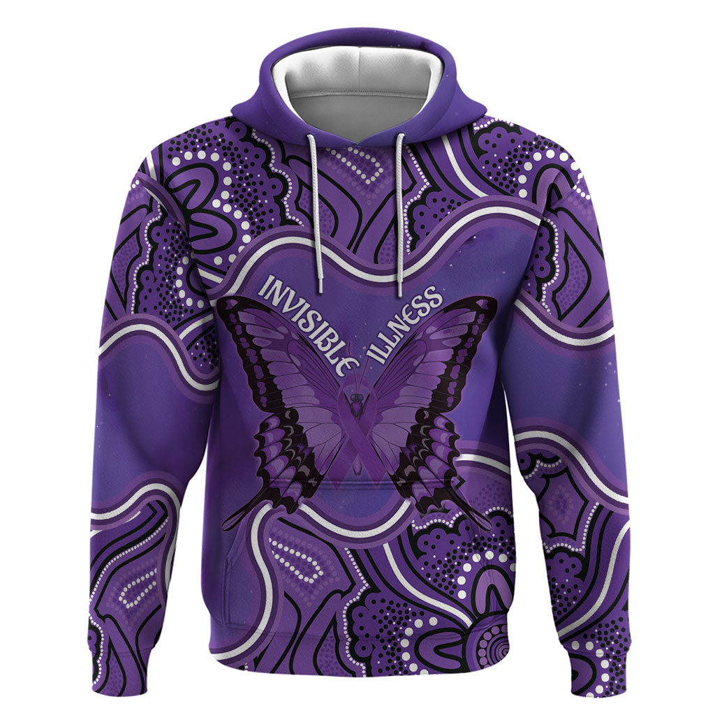 Australia Lupus Support Month Personalised Hoodie Butterfly Purple Ribbon Invisible Illness Indigenous Art