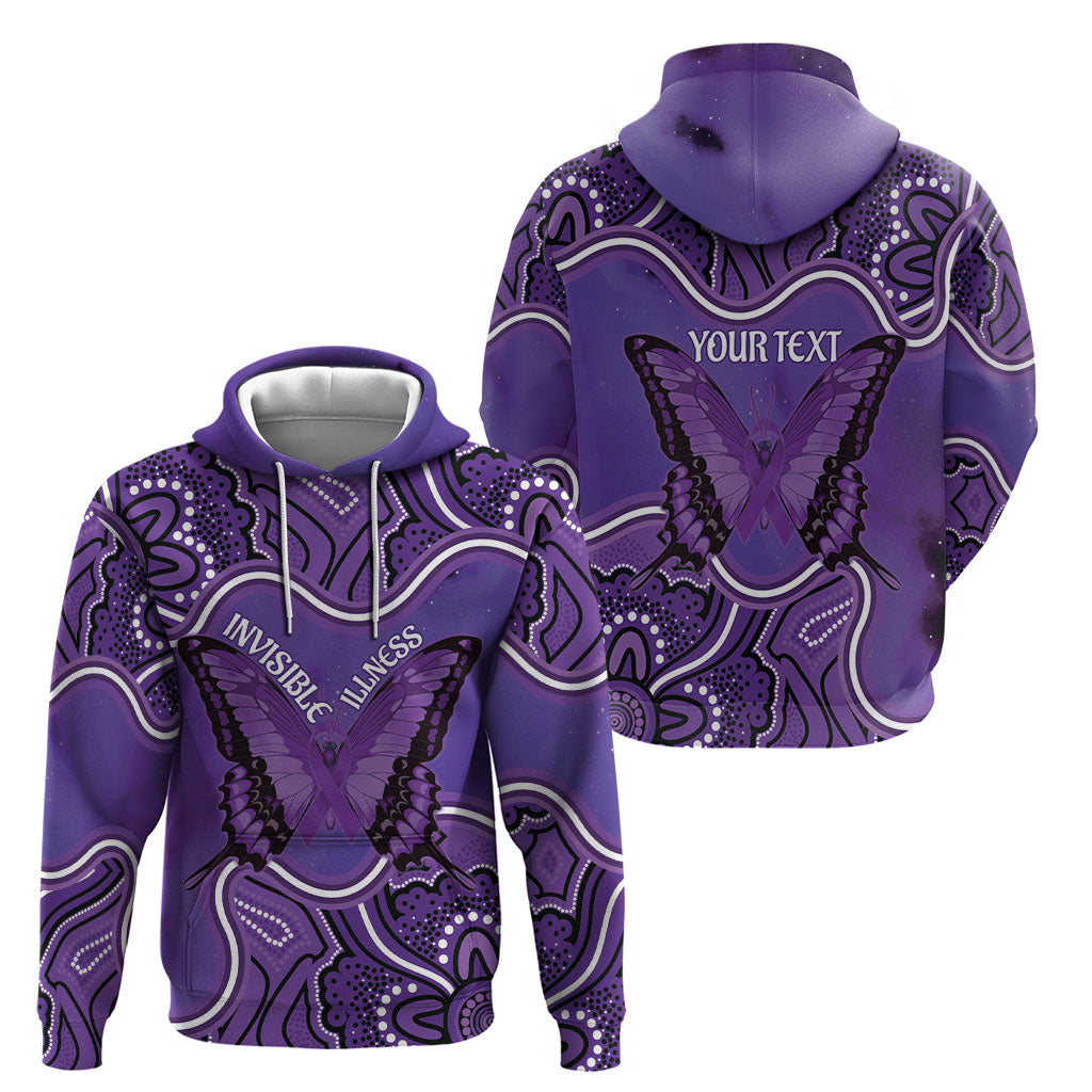 Australia Lupus Support Month Personalised Hoodie Butterfly Purple Ribbon Invisible Illness Indigenous Art