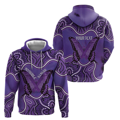Australia Lupus Support Month Personalised Hoodie Butterfly Purple Ribbon Invisible Illness Indigenous Art