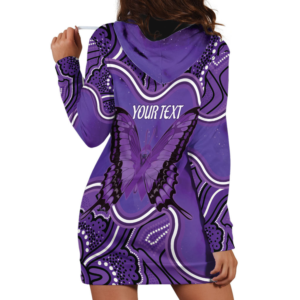 Australia Lupus Support Month Personalised Hoodie Dress Butterfly Purple Ribbon Invisible Illness Indigenous Art
