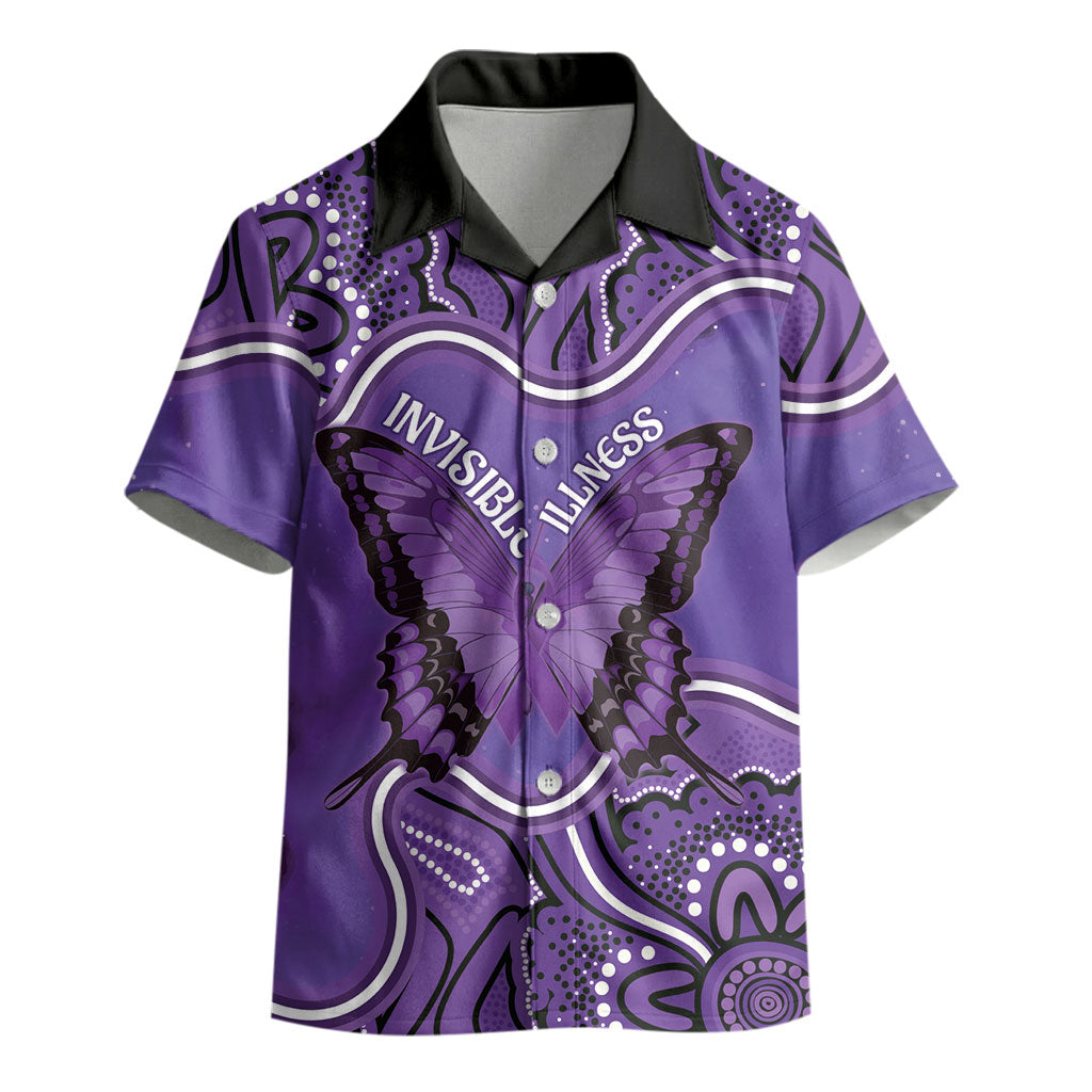 Australia Lupus Support Month Personalised Kid Hawaiian Shirt Butterfly Purple Ribbon Invisible Illness Indigenous Art
