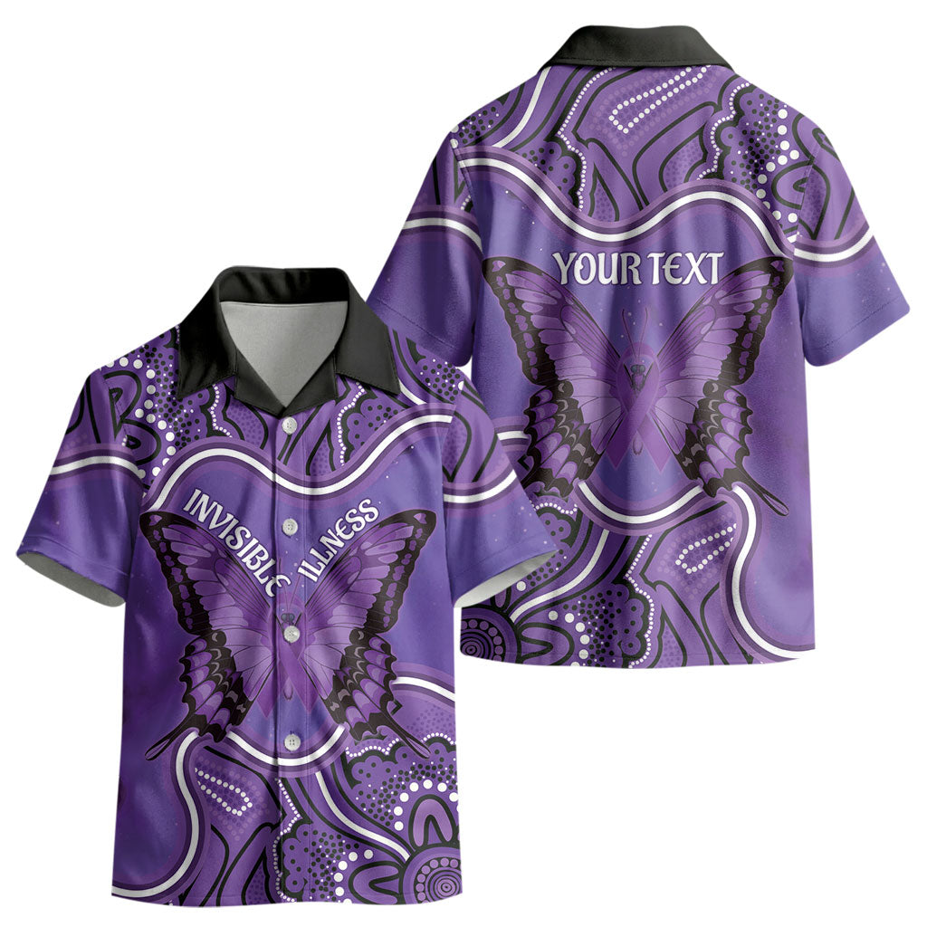Australia Lupus Support Month Personalised Kid Hawaiian Shirt Butterfly Purple Ribbon Invisible Illness Indigenous Art