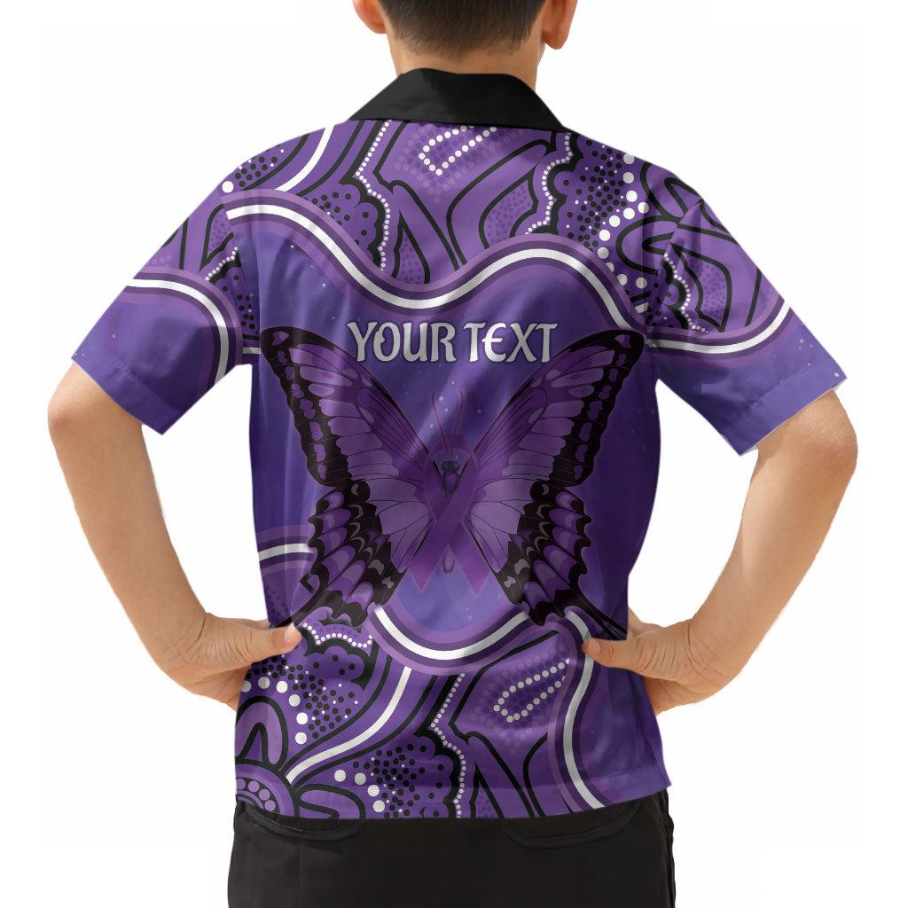 Australia Lupus Support Month Personalised Kid Hawaiian Shirt Butterfly Purple Ribbon Invisible Illness Indigenous Art