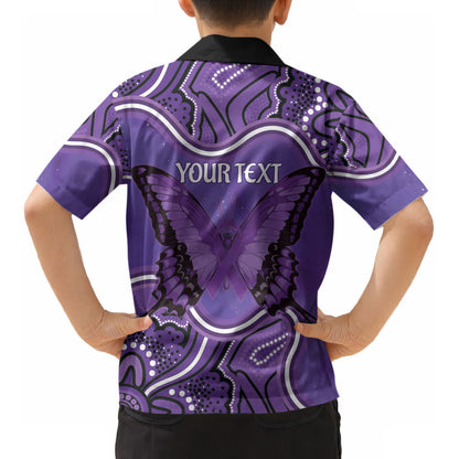 Australia Lupus Support Month Personalised Kid Hawaiian Shirt Butterfly Purple Ribbon Invisible Illness Indigenous Art
