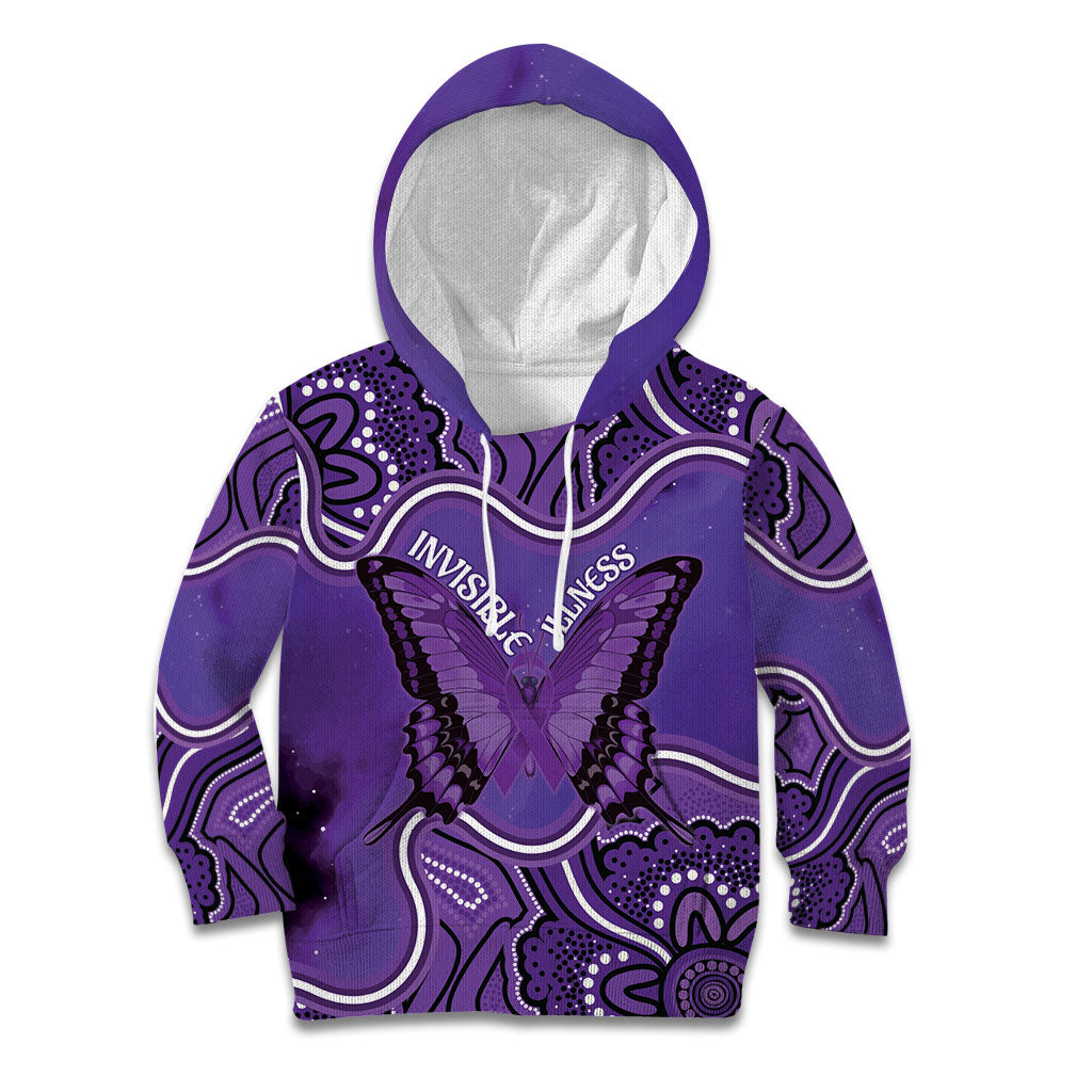 Australia Lupus Support Month Personalised Kid Hoodie Butterfly Purple Ribbon Invisible Illness Indigenous Art
