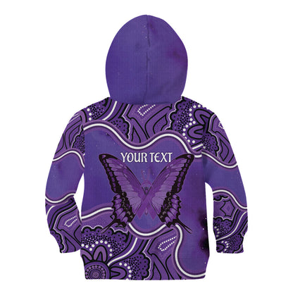 Australia Lupus Support Month Personalised Kid Hoodie Butterfly Purple Ribbon Invisible Illness Indigenous Art