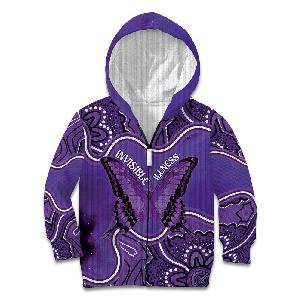 Australia Lupus Support Month Personalised Kid Hoodie Butterfly Purple Ribbon Invisible Illness Indigenous Art