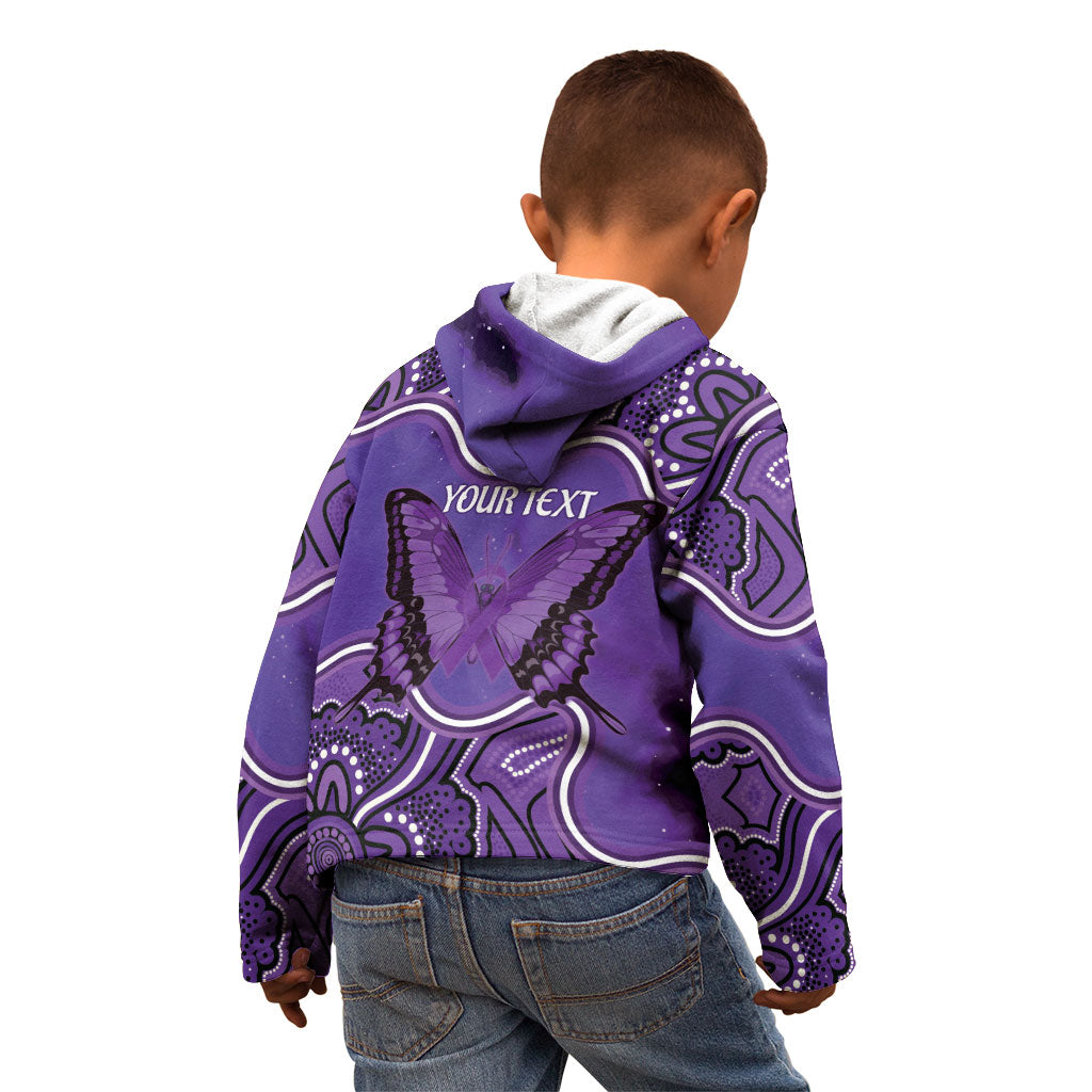 Australia Lupus Support Month Personalised Kid Hoodie Butterfly Purple Ribbon Invisible Illness Indigenous Art