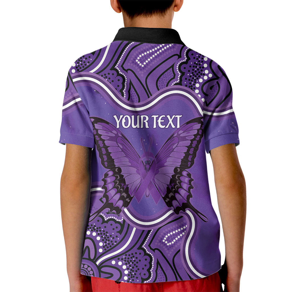 Australia Lupus Support Month Personalised Kid Polo Shirt Butterfly Purple Ribbon Invisible Illness Indigenous Art