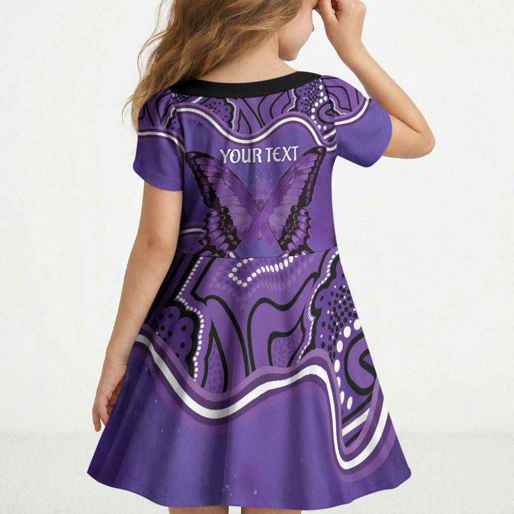 Australia Lupus Support Month Personalised Kid Short Sleeve Dress Butterfly Purple Ribbon Invisible Illness Indigenous Art