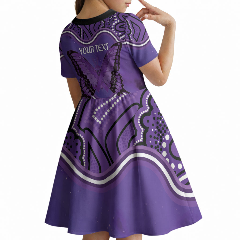Australia Lupus Support Month Personalised Kid Short Sleeve Dress Butterfly Purple Ribbon Invisible Illness Indigenous Art