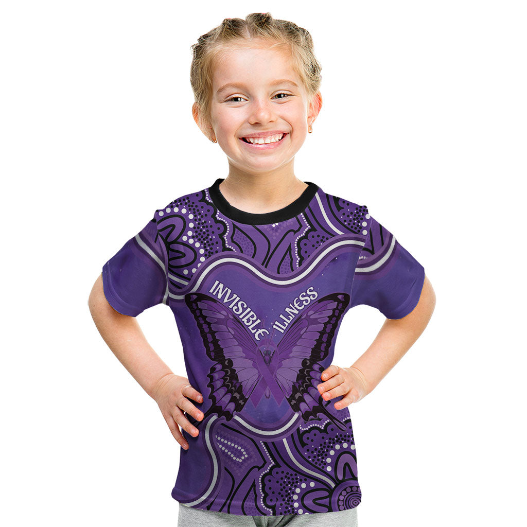 Australia Lupus Support Month Personalised Kid T Shirt Butterfly Purple Ribbon Invisible Illness Indigenous Art