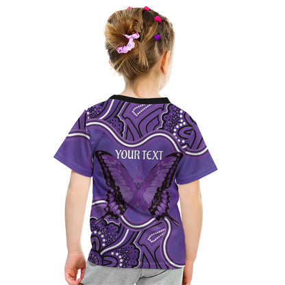 Australia Lupus Support Month Personalised Kid T Shirt Butterfly Purple Ribbon Invisible Illness Indigenous Art