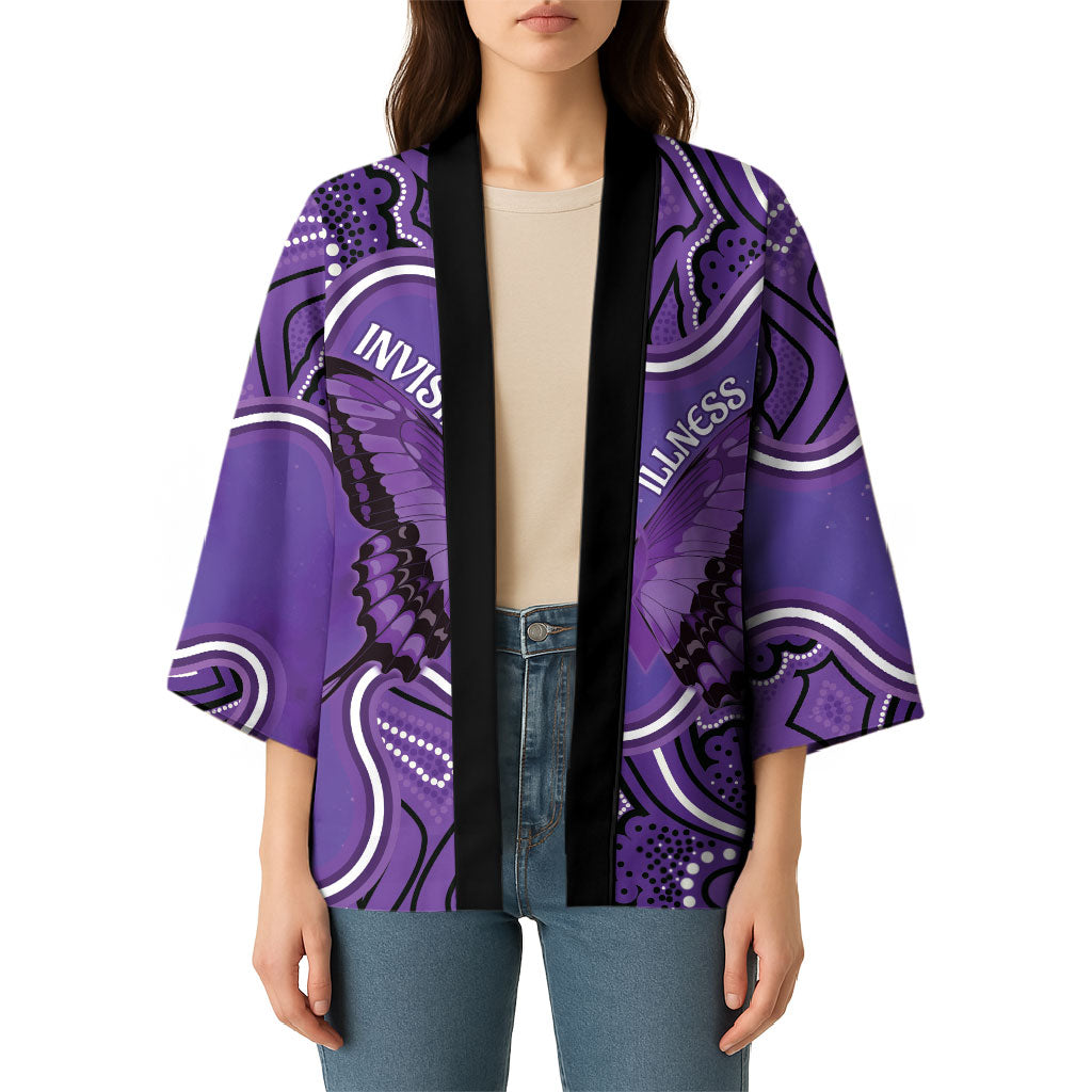 Australia Lupus Support Month Personalised Kimono Butterfly Purple Ribbon Invisible Illness Indigenous Art