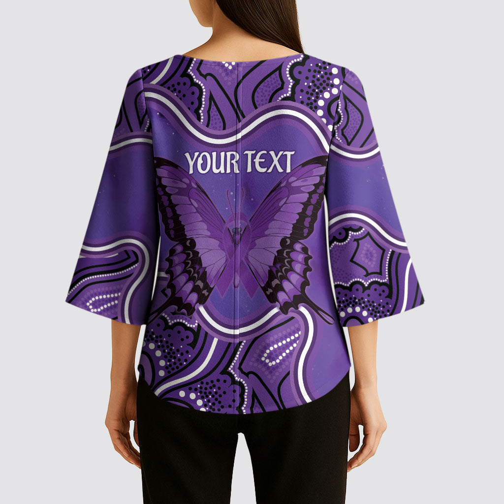 Australia Lupus Support Month Personalised Kimono Sleeve Blouse Butterfly Purple Ribbon Invisible Illness Indigenous Art
