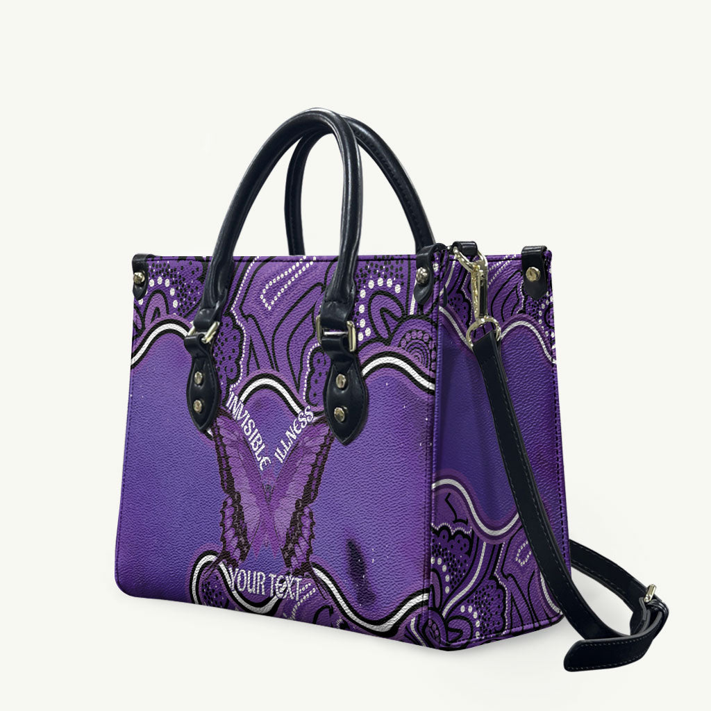 Australia Lupus Support Month Personalised Leather Bag Butterfly Purple Ribbon Invisible Illness Indigenous Art