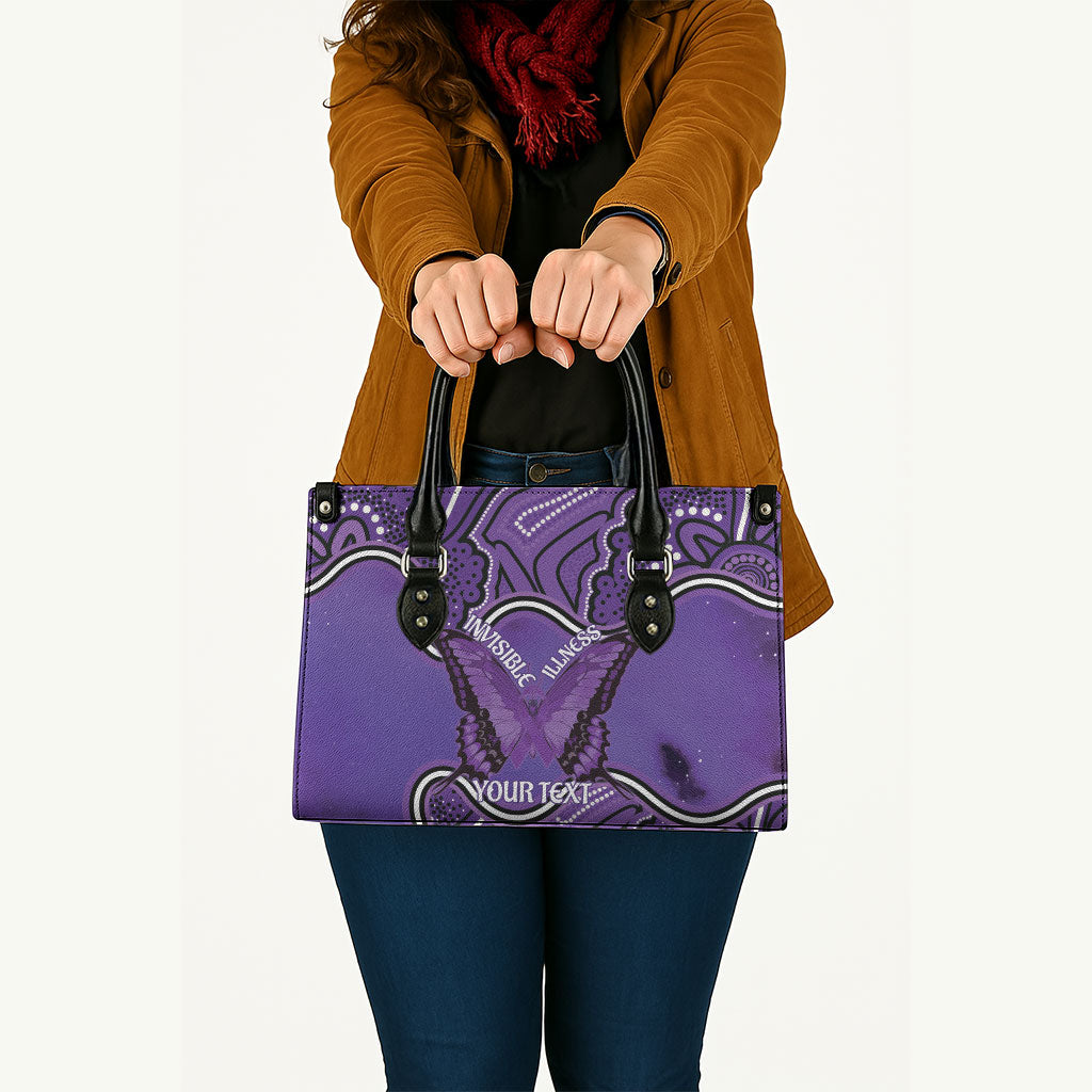 Australia Lupus Support Month Personalised Leather Bag Butterfly Purple Ribbon Invisible Illness Indigenous Art