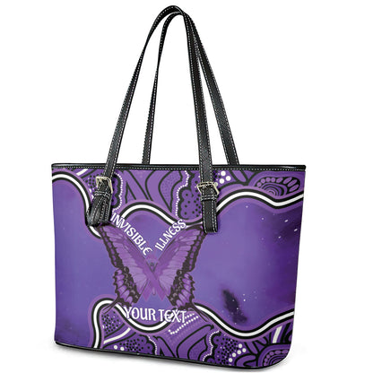 Australia Lupus Support Month Personalised Leather Tote Bag Butterfly Purple Ribbon Invisible Illness Indigenous Art