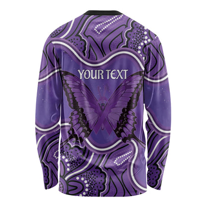 Australia Lupus Support Month Personalised Long Sleeve Shirt Butterfly Purple Ribbon Invisible Illness Indigenous Art