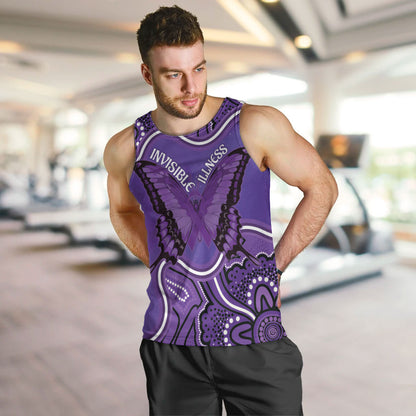 Australia Lupus Support Month Personalised Men Tank Top Butterfly Purple Ribbon Invisible Illness Indigenous Art