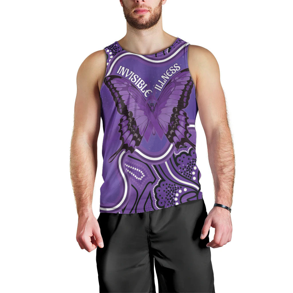 Australia Lupus Support Month Personalised Men Tank Top Butterfly Purple Ribbon Invisible Illness Indigenous Art