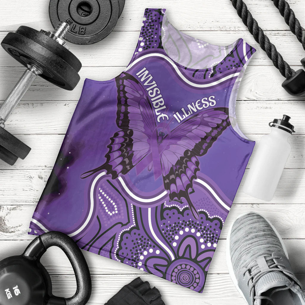 Australia Lupus Support Month Personalised Men Tank Top Butterfly Purple Ribbon Invisible Illness Indigenous Art
