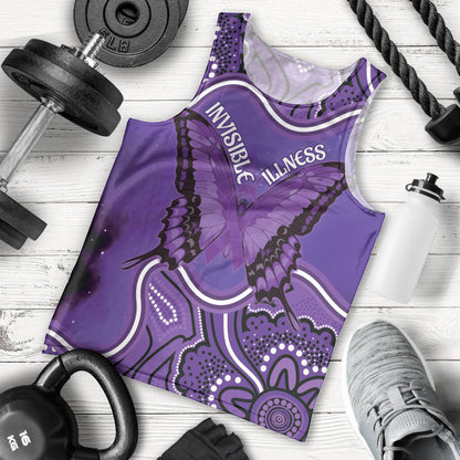 Australia Lupus Support Month Personalised Men Tank Top Butterfly Purple Ribbon Invisible Illness Indigenous Art