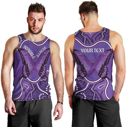 Australia Lupus Support Month Personalised Men Tank Top Butterfly Purple Ribbon Invisible Illness Indigenous Art