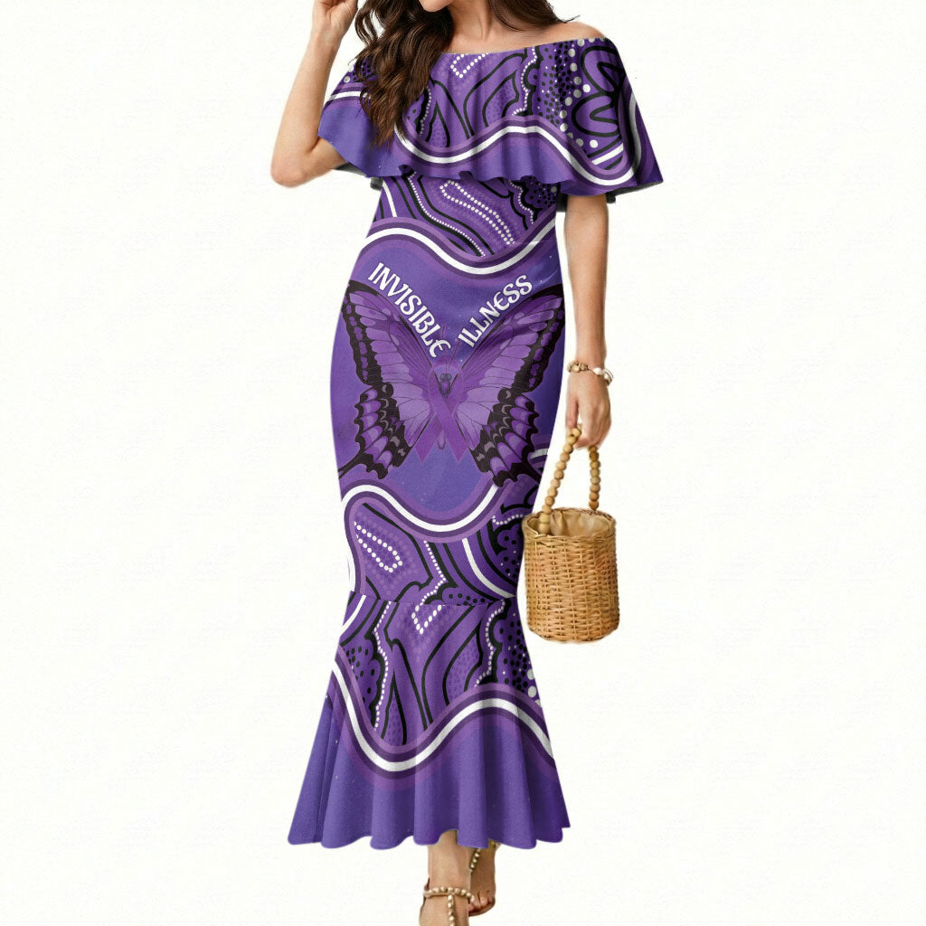 Australia Lupus Support Month Personalised Mermaid Dress Butterfly Purple Ribbon Invisible Illness Indigenous Art