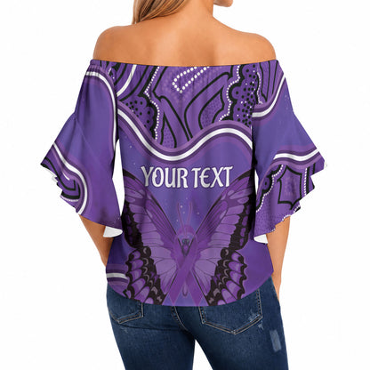 Australia Lupus Support Month Personalised Off Shoulder Wrap Waist Top Butterfly Purple Ribbon Invisible Illness Indigenous Art