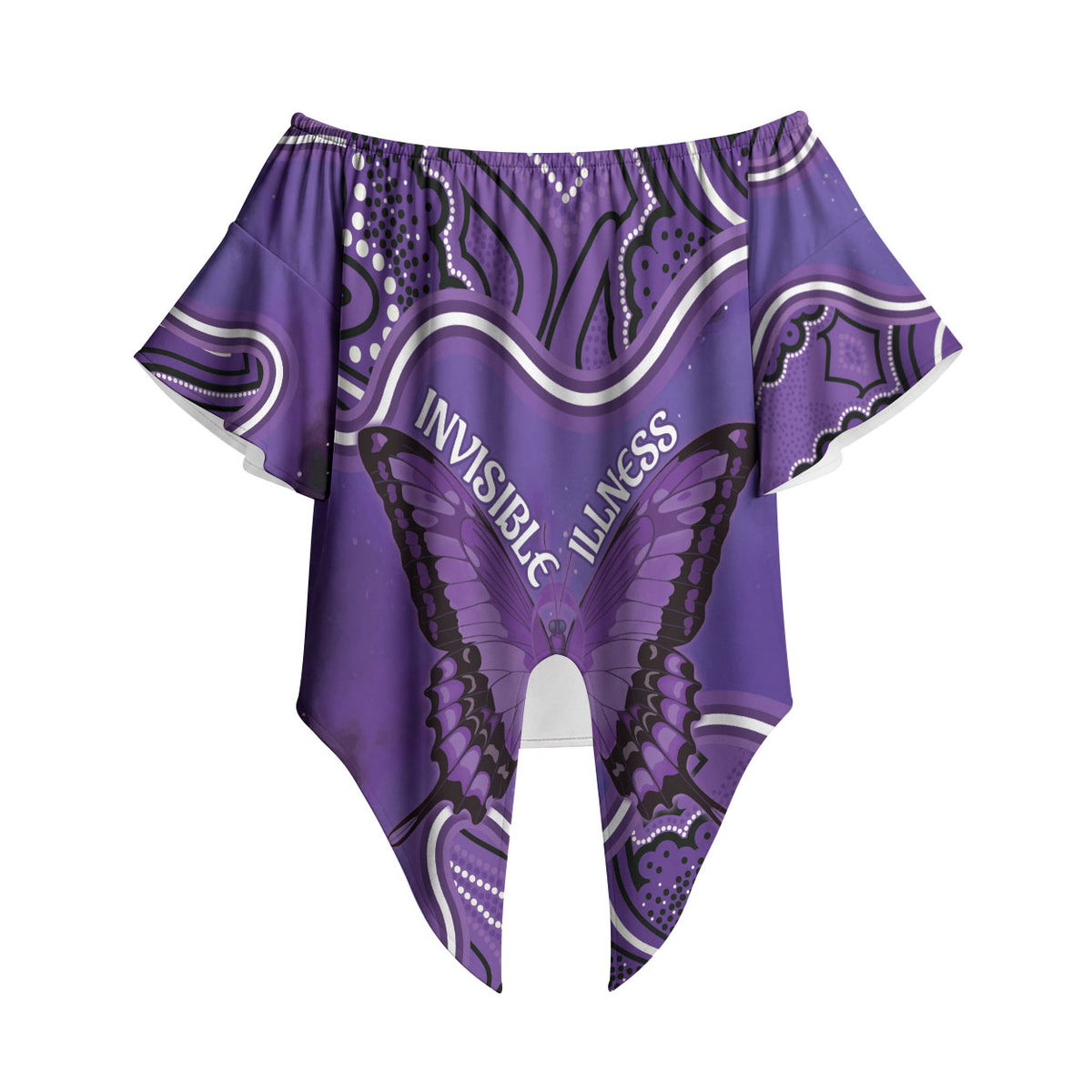 Australia Lupus Support Month Personalised Off Shoulder Wrap Waist Top Butterfly Purple Ribbon Invisible Illness Indigenous Art