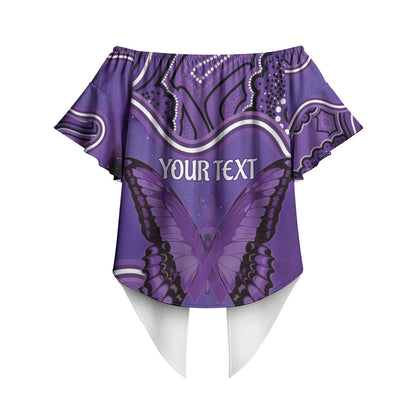 Australia Lupus Support Month Personalised Off Shoulder Wrap Waist Top Butterfly Purple Ribbon Invisible Illness Indigenous Art