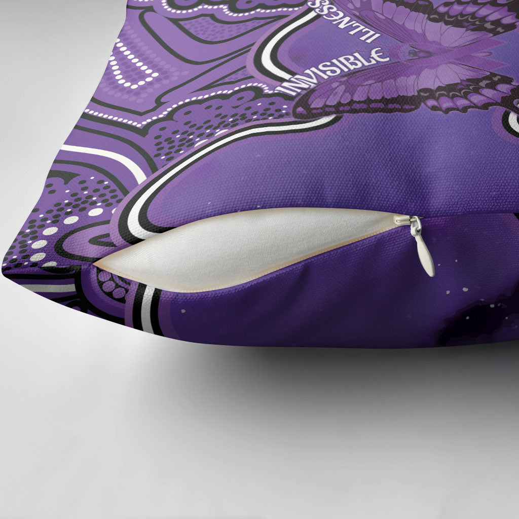 Australia Lupus Support Month Personalised Pillow Cover Butterfly Purple Ribbon Invisible Illness Indigenous Art