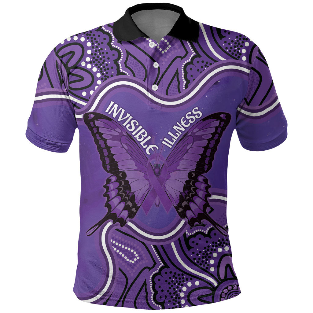 Australia Lupus Support Month Personalised Polo Shirt Butterfly Purple Ribbon Invisible Illness Indigenous Art