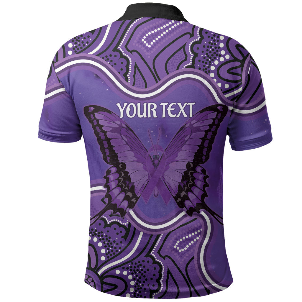 Australia Lupus Support Month Personalised Polo Shirt Butterfly Purple Ribbon Invisible Illness Indigenous Art