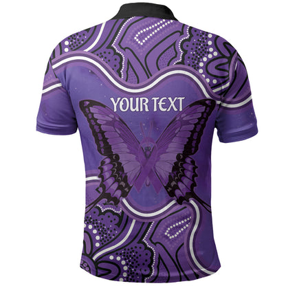 Australia Lupus Support Month Personalised Polo Shirt Butterfly Purple Ribbon Invisible Illness Indigenous Art