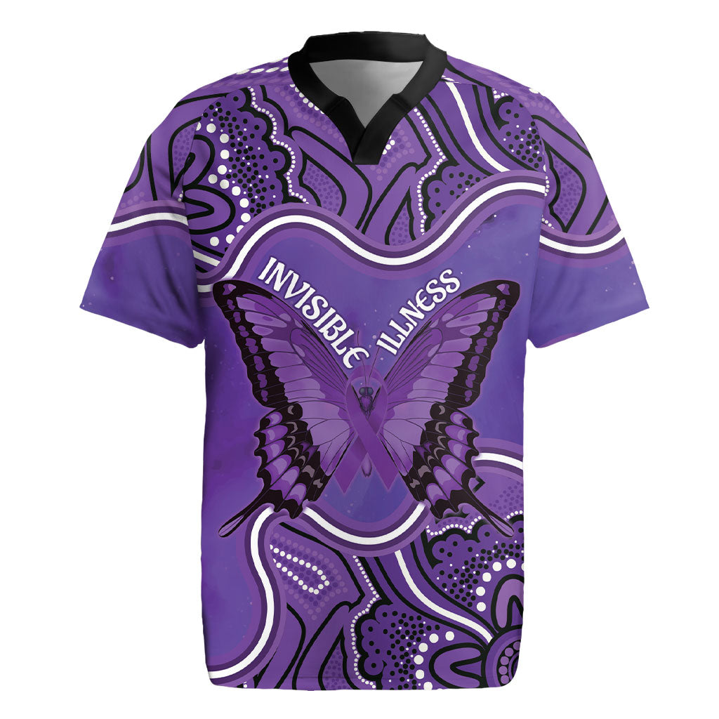 Australia Lupus Support Month Personalised Rugby Jersey Butterfly Purple Ribbon Invisible Illness Indigenous Art