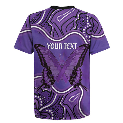 Australia Lupus Support Month Personalised Rugby Jersey Butterfly Purple Ribbon Invisible Illness Indigenous Art