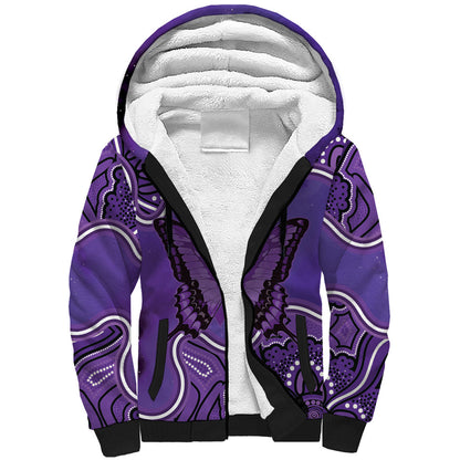 Australia Lupus Support Month Personalised Sherpa Hoodie Butterfly Purple Ribbon Invisible Illness Indigenous Art