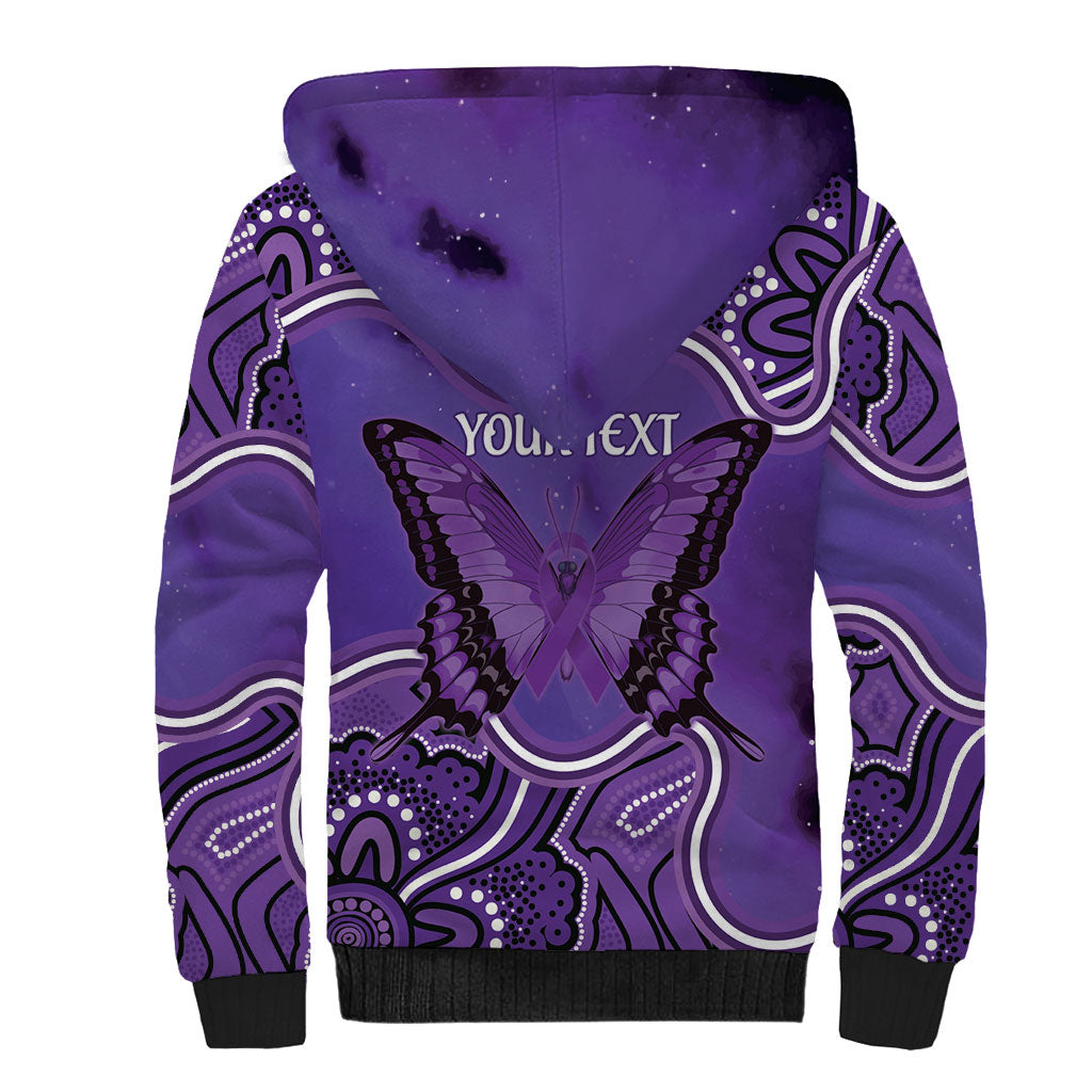 Australia Lupus Support Month Personalised Sherpa Hoodie Butterfly Purple Ribbon Invisible Illness Indigenous Art