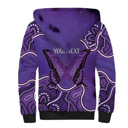 Australia Lupus Support Month Personalised Sherpa Hoodie Butterfly Purple Ribbon Invisible Illness Indigenous Art