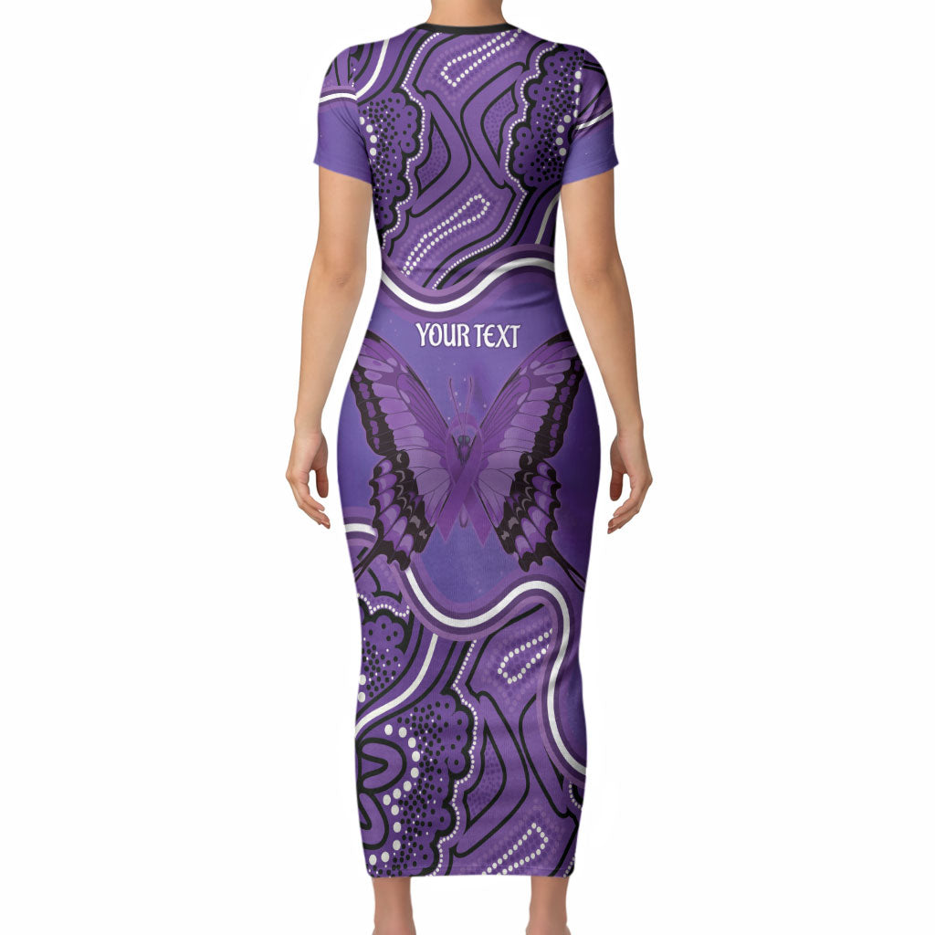 Australia Lupus Support Month Personalised Short Sleeve Bodycon Dress Butterfly Purple Ribbon Invisible Illness Indigenous Art