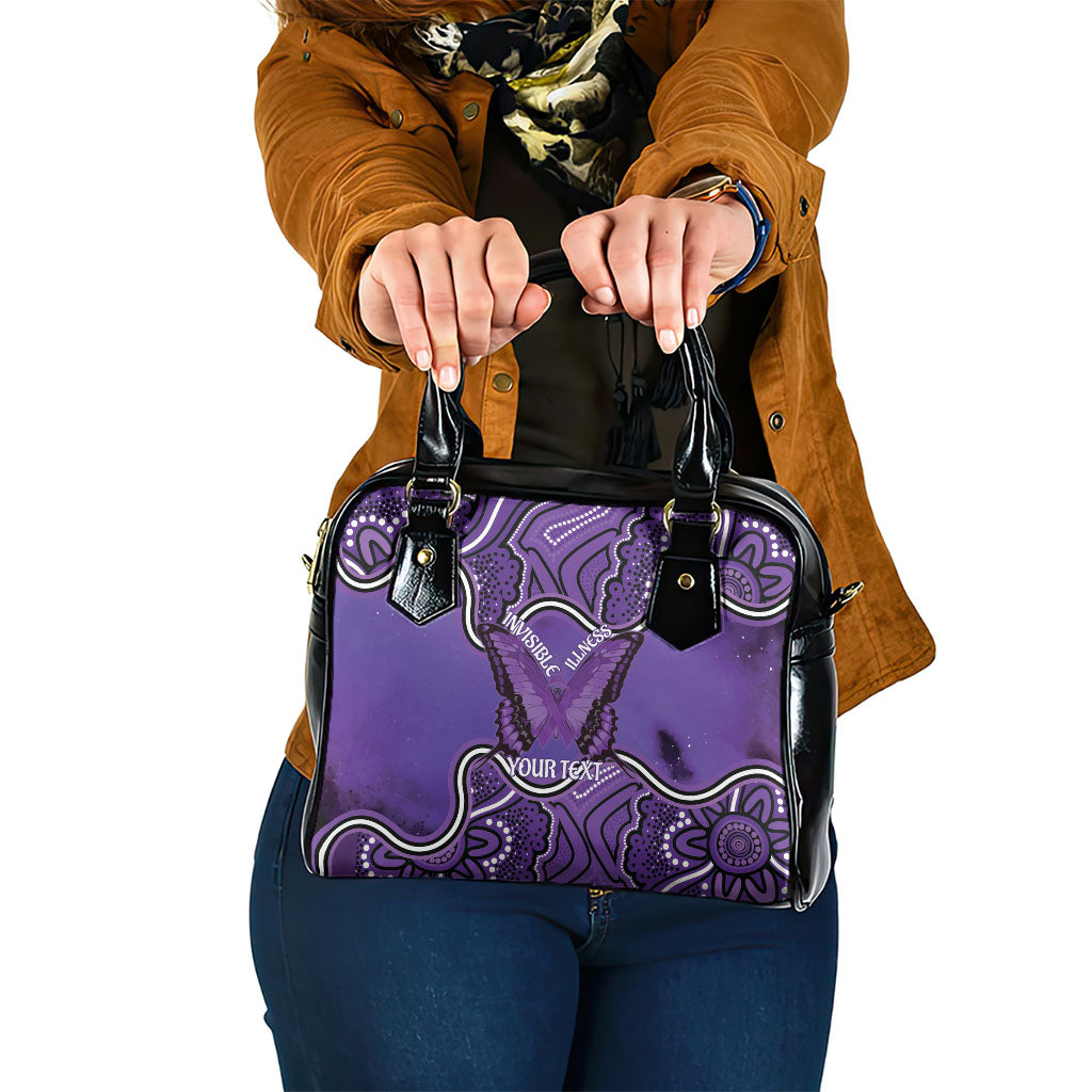 Australia Lupus Support Month Personalised Shoulder Handbag Butterfly Purple Ribbon Invisible Illness Indigenous Art