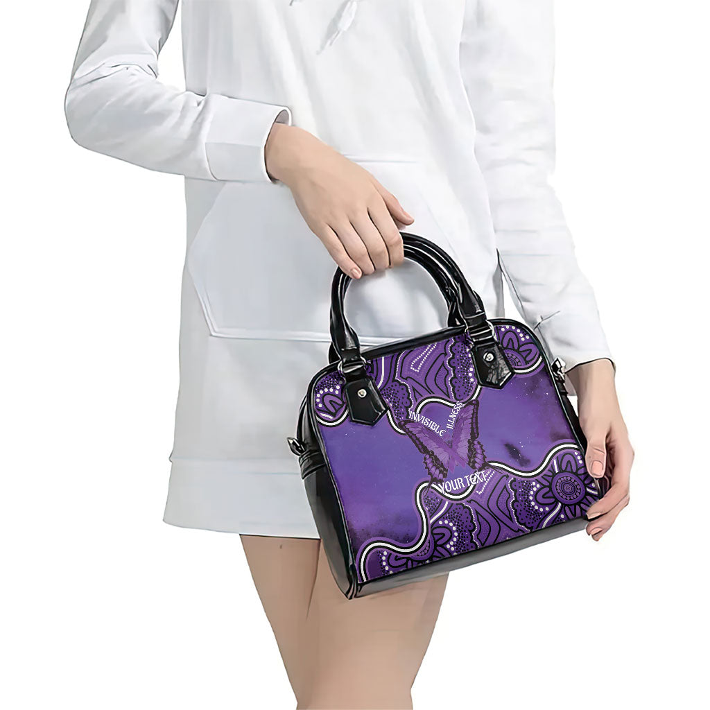 Australia Lupus Support Month Personalised Shoulder Handbag Butterfly Purple Ribbon Invisible Illness Indigenous Art