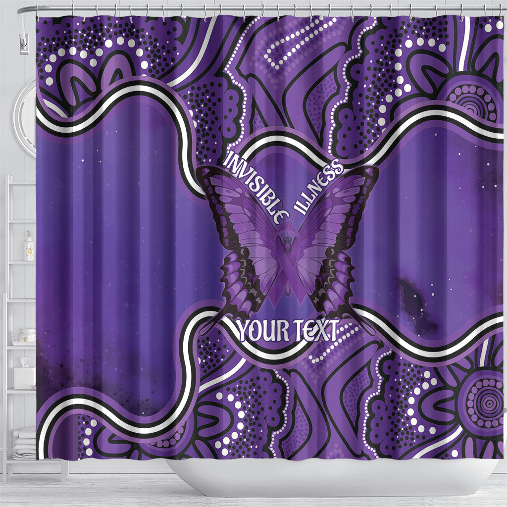 Australia Lupus Support Month Personalised Shower Curtain Butterfly Purple Ribbon Invisible Illness Indigenous Art
