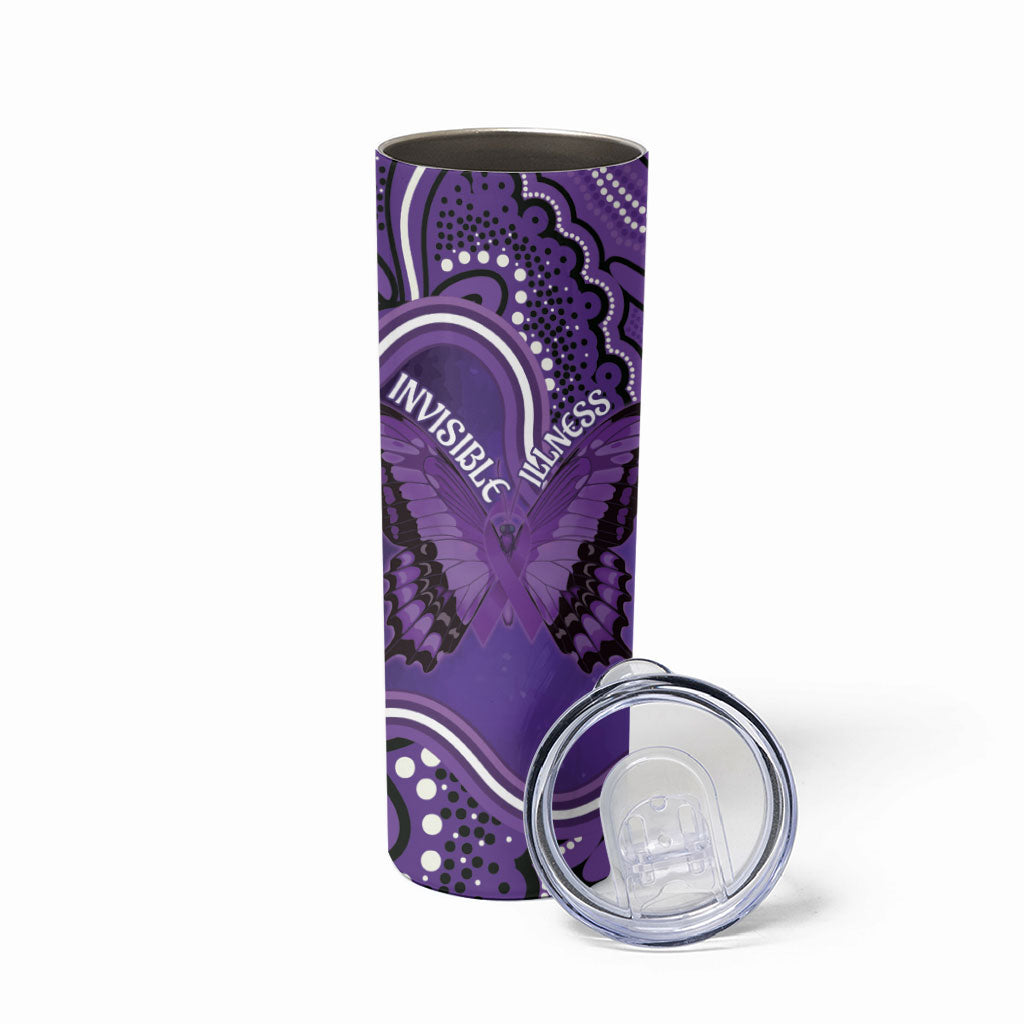Australia Lupus Support Month Personalised Skinny Tumbler Butterfly Purple Ribbon Invisible Illness Indigenous Art