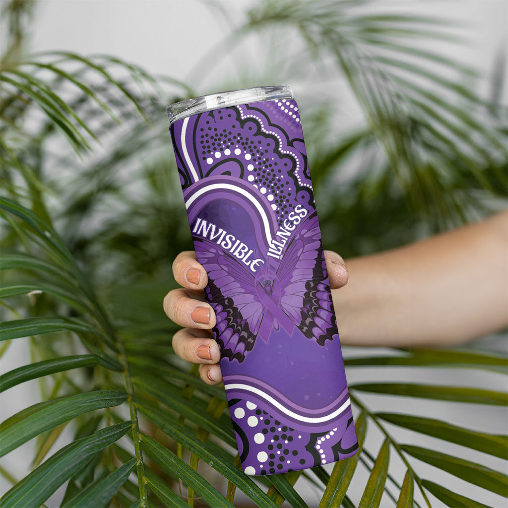 Australia Lupus Support Month Personalised Skinny Tumbler Butterfly Purple Ribbon Invisible Illness Indigenous Art