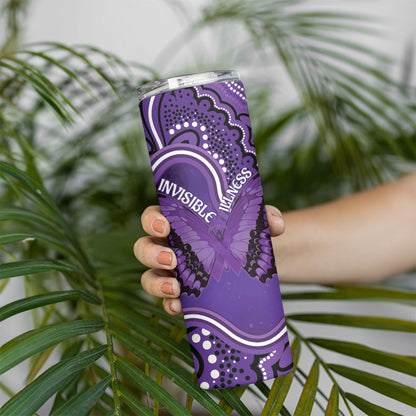 Australia Lupus Support Month Personalised Skinny Tumbler Butterfly Purple Ribbon Invisible Illness Indigenous Art