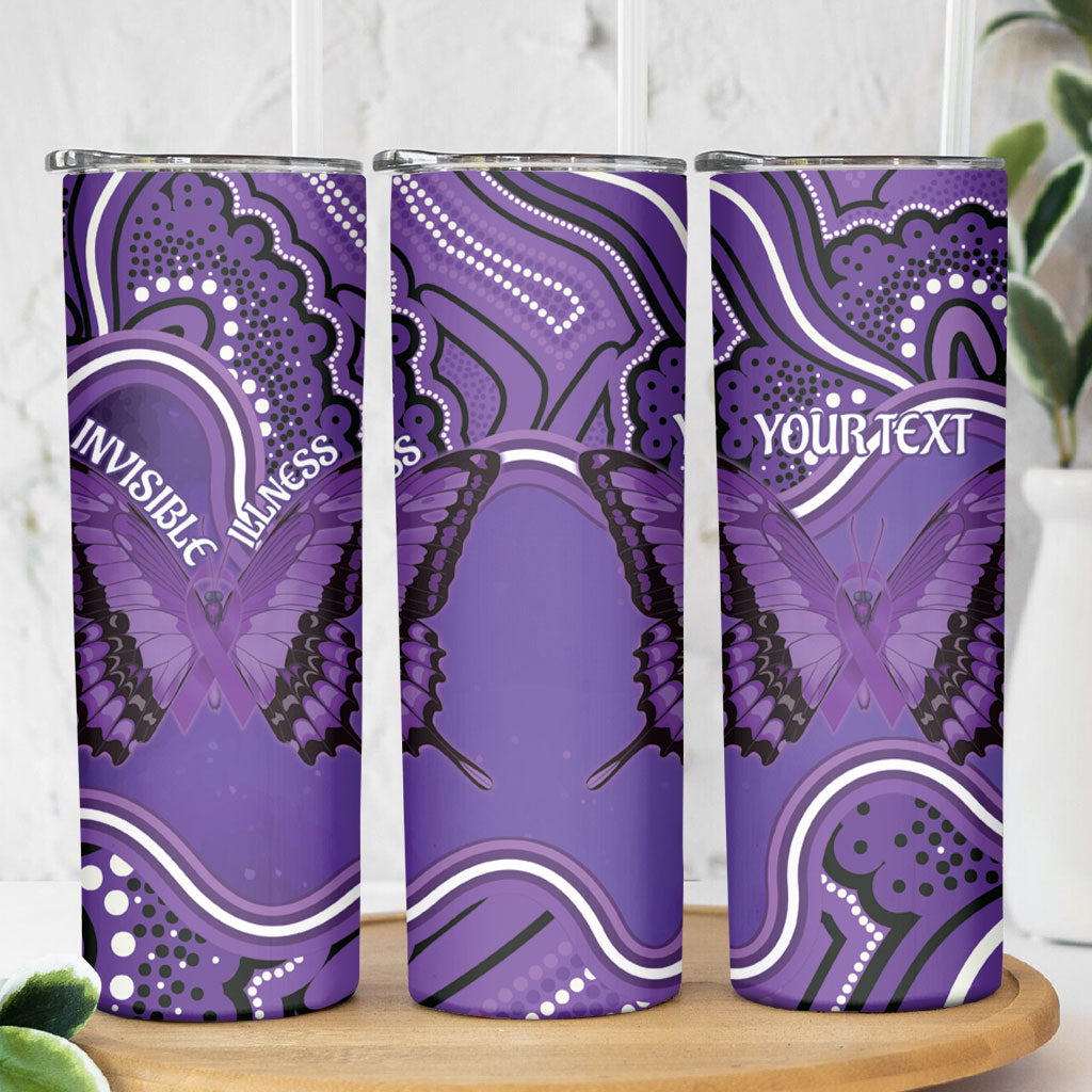 Australia Lupus Support Month Personalised Skinny Tumbler Butterfly Purple Ribbon Invisible Illness Indigenous Art